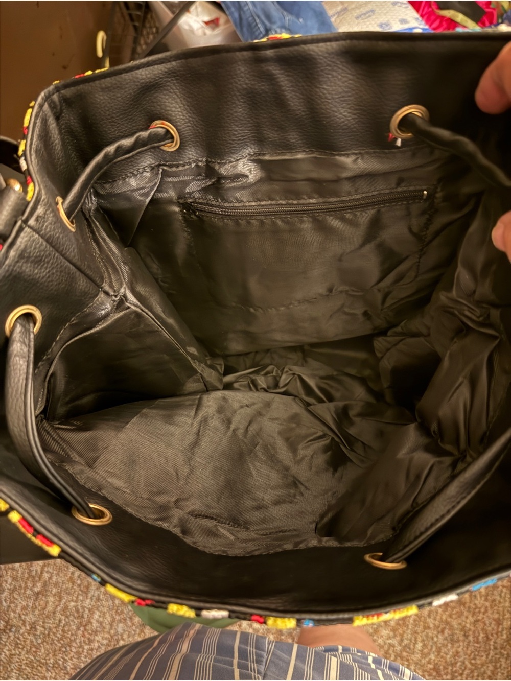 Handcrafted Multicolor Beaded Drawstring Backpack - Picture 6 of 8